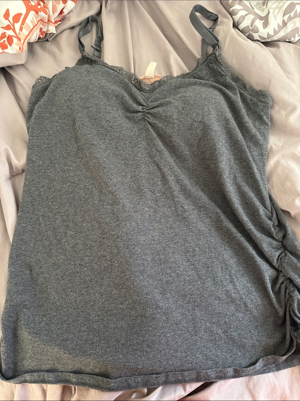 Lace-Trim Charcoal Gray Cami Top with Adjustable Straps nursing tank